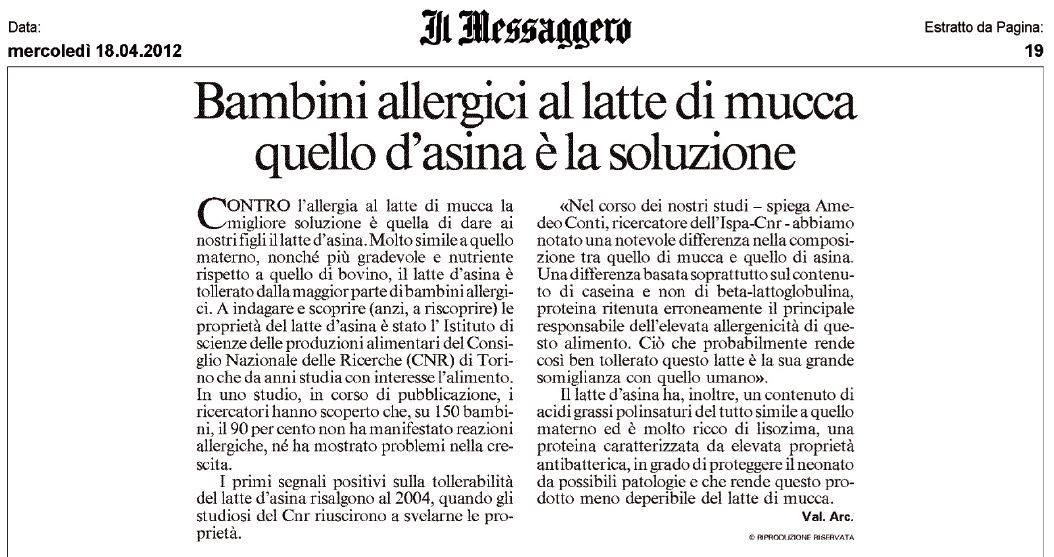 articolo messaggero latte di asina